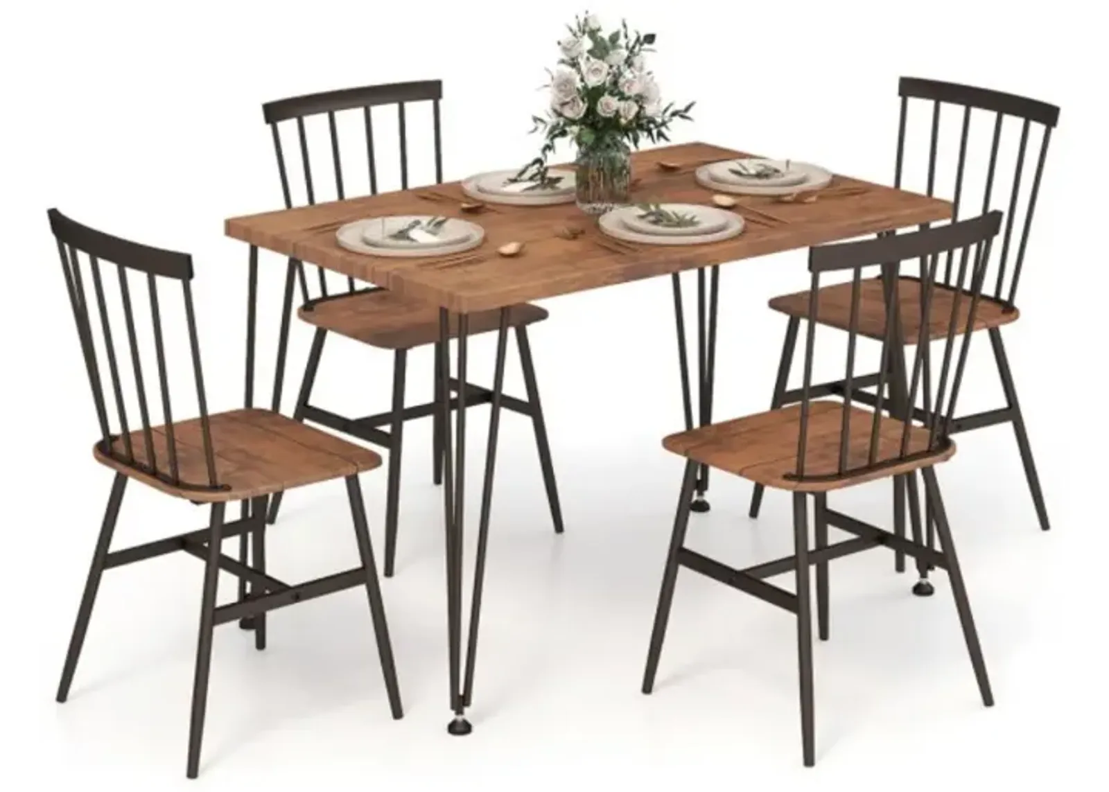 5-Piece Dining Table Set for 4 with 360° Swivel Feet for Small Place