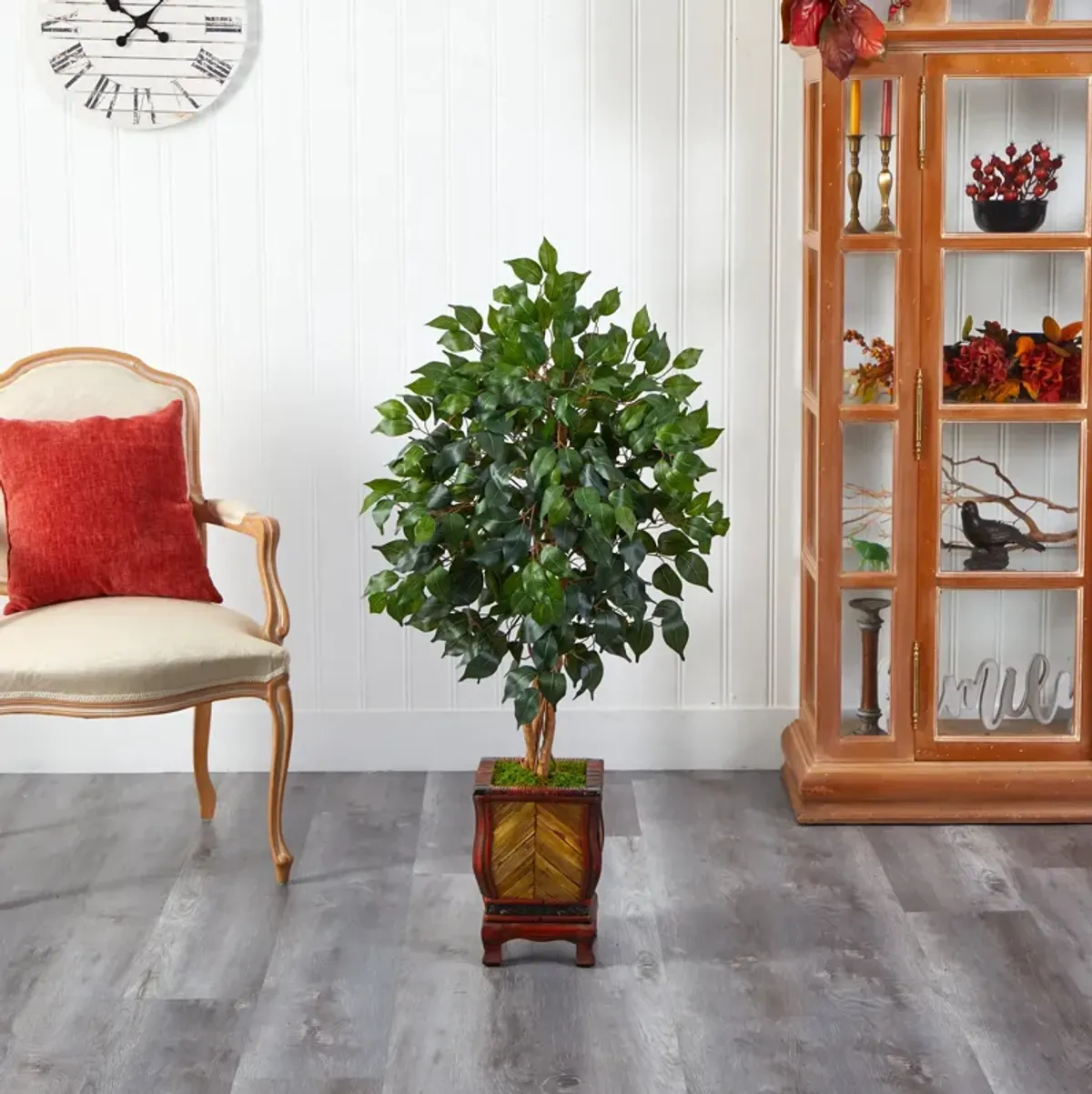 HomPlanti 46 Inches Ficus Artificial Tree in Decorative Planter