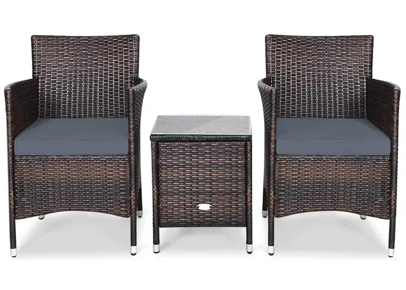 3 Pieces Ergonomic Wicker Patio Conversation Set-Grey