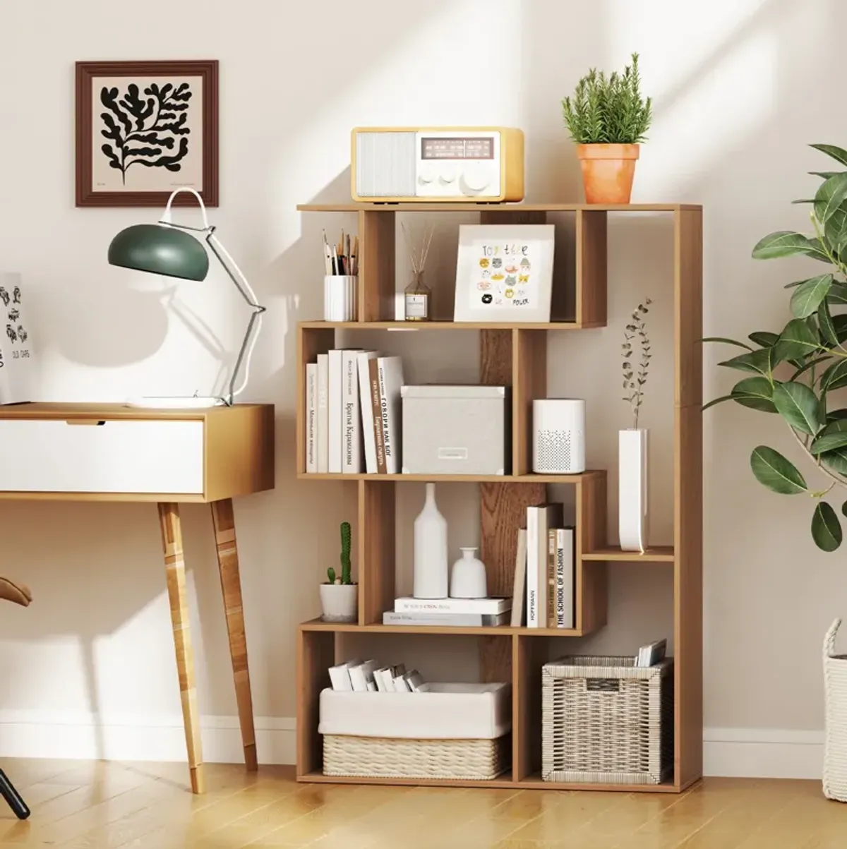 Space-Saving 6-Cube Open-Back Geometric Shelf – Functional Storage for Bedroom and Living Areas