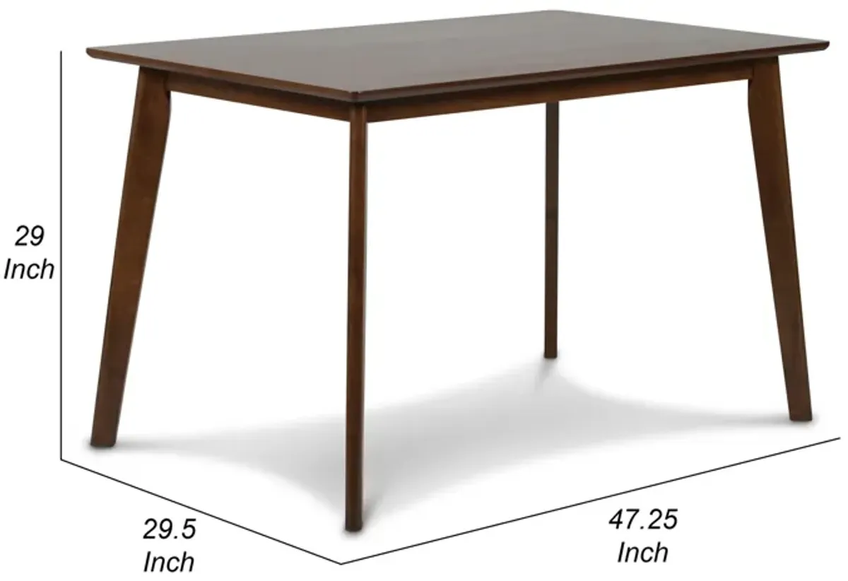 Bev 47 Inch Modern Dining Table, Sleek Rubberwood Frame, Dark Walnut Brown-Benzara