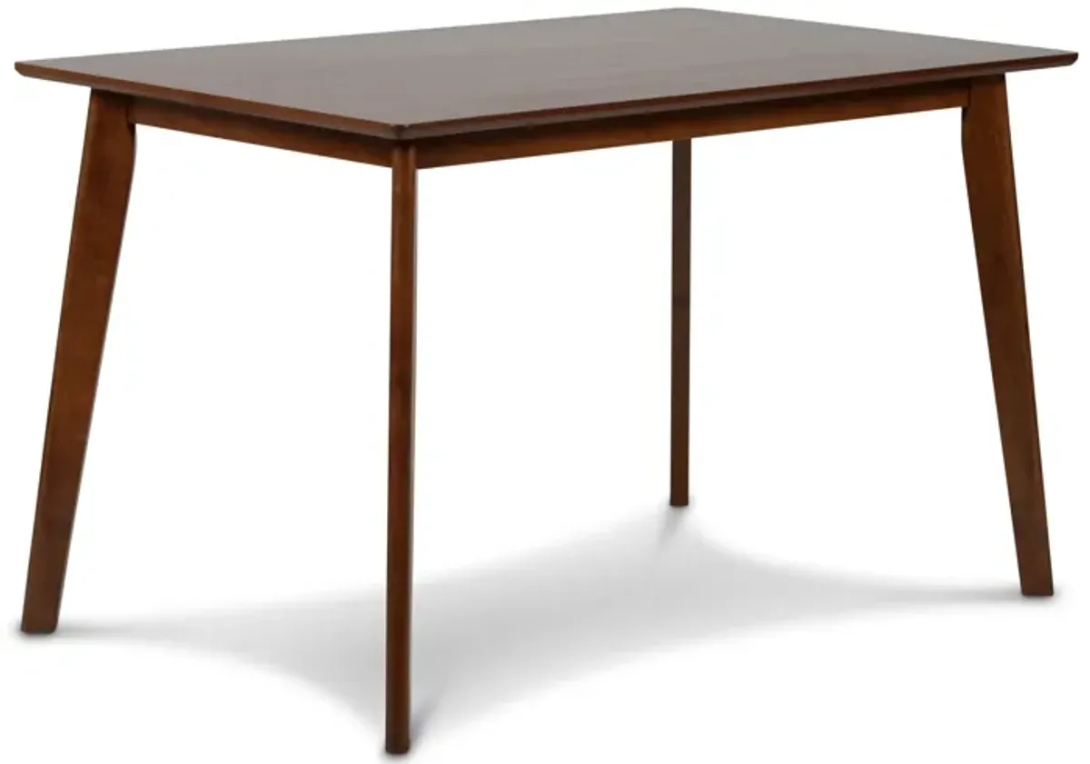 Bev 47 Inch Modern Dining Table, Sleek Rubberwood Frame, Dark Walnut Brown-Benzara