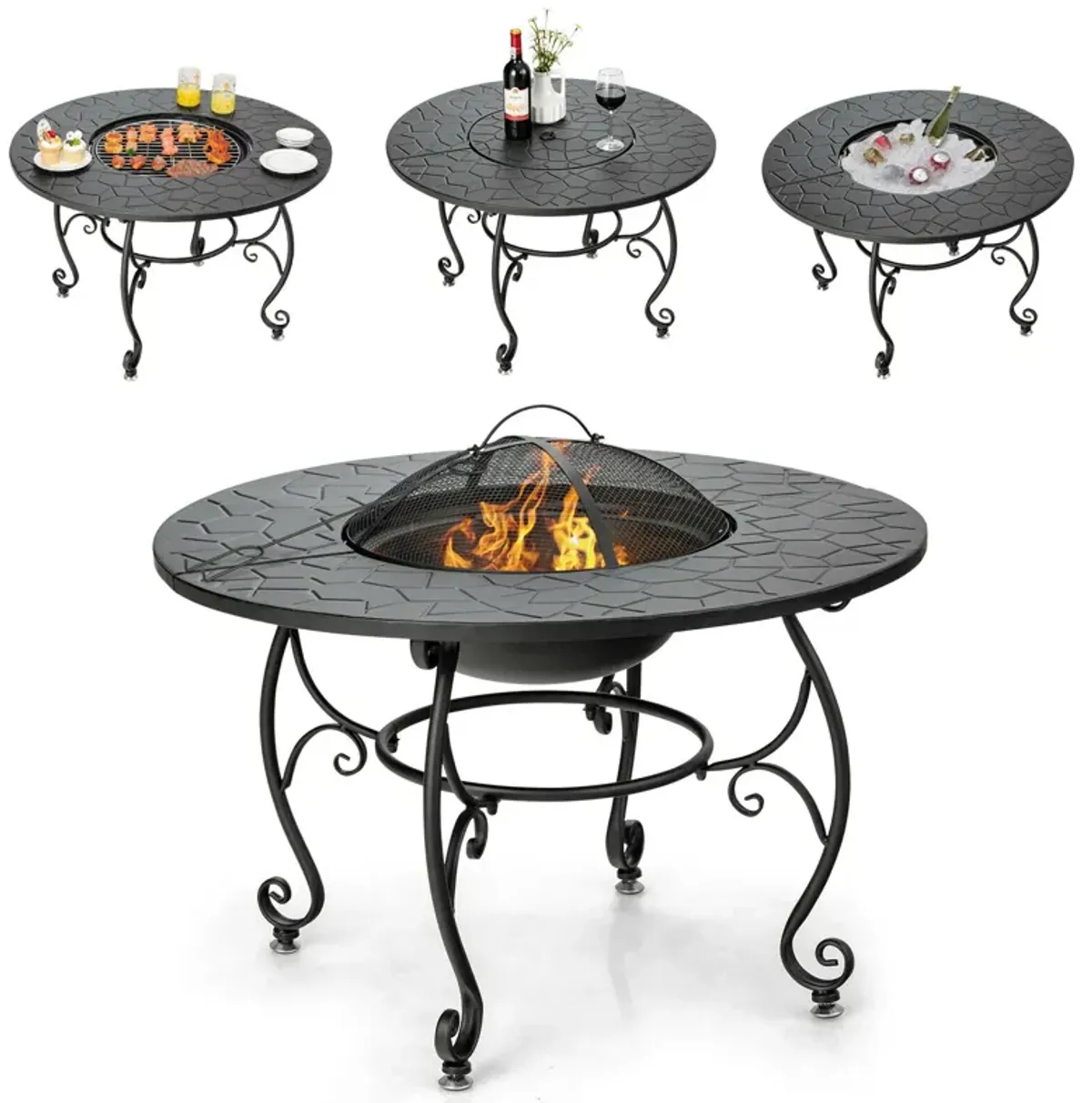 35.5 Feet Patio Fire Pit Dining Table With Cooking BBQ Grate