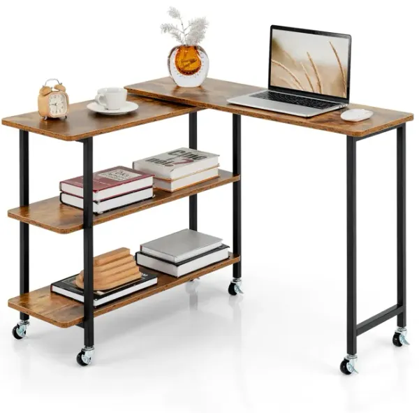 360° Rotating Sofa Side Table with 2-Tier Storage Shelves