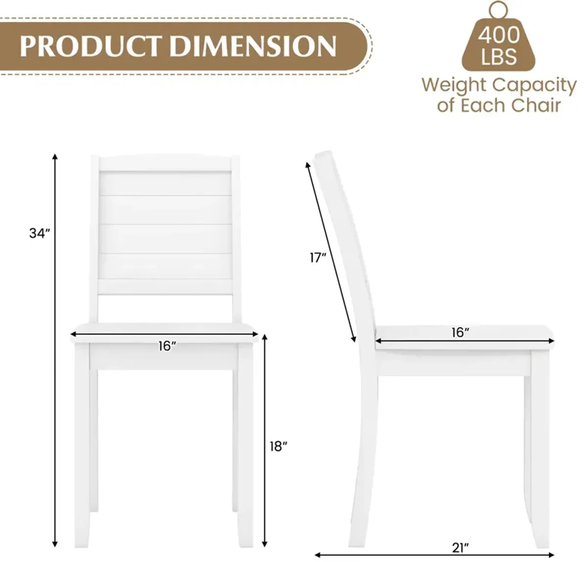 Wood Dining Chair Set of 2 Armless Kitchen Chairs with Rubber Wood Legs