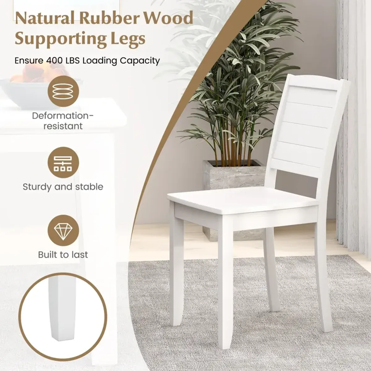 Wood Dining Chair Set of 2 Armless Kitchen Chairs with Rubber Wood Legs