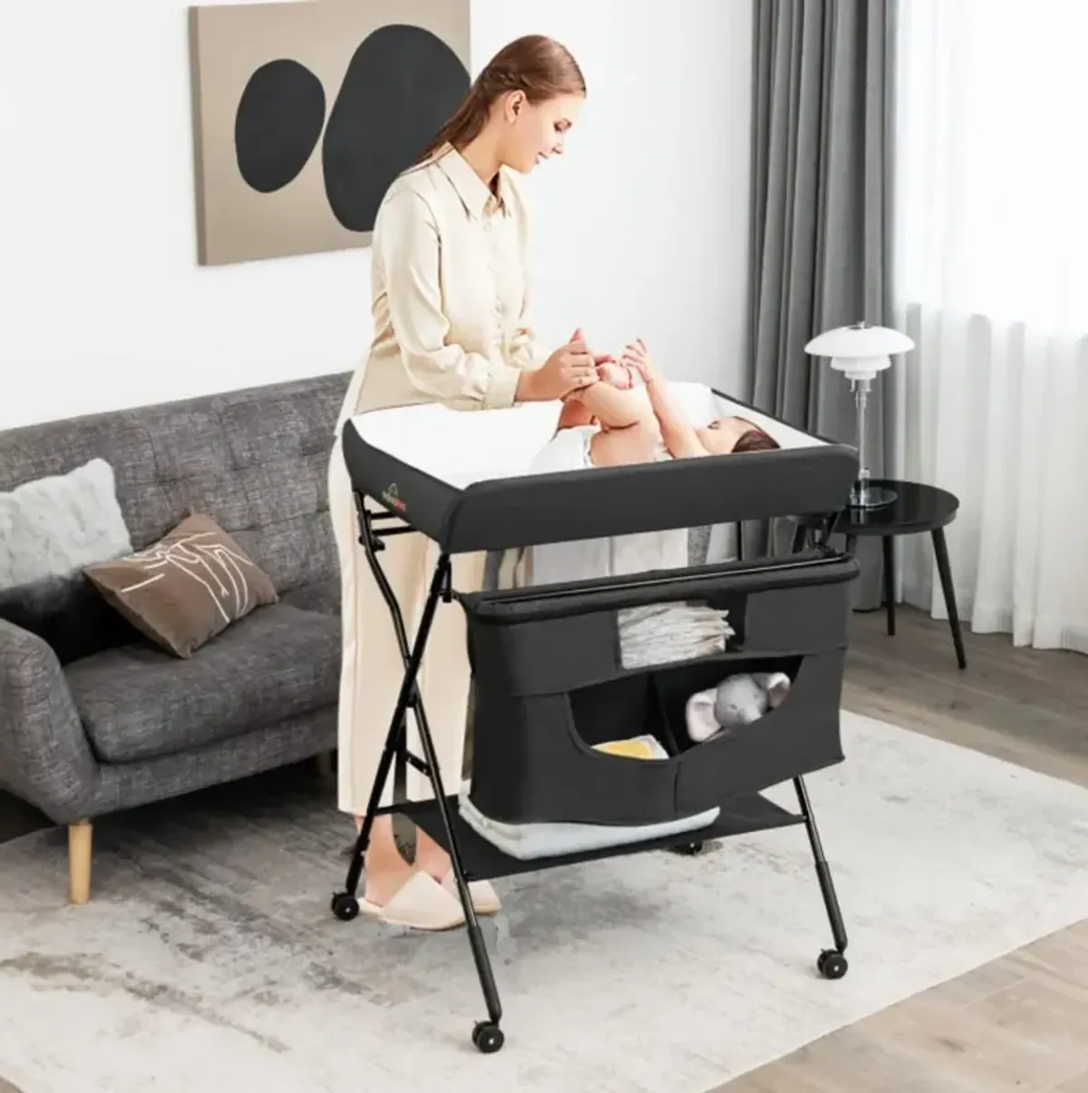 Hivvago Portable Adjustable Height Newborn Nursery Organizer with Wheel