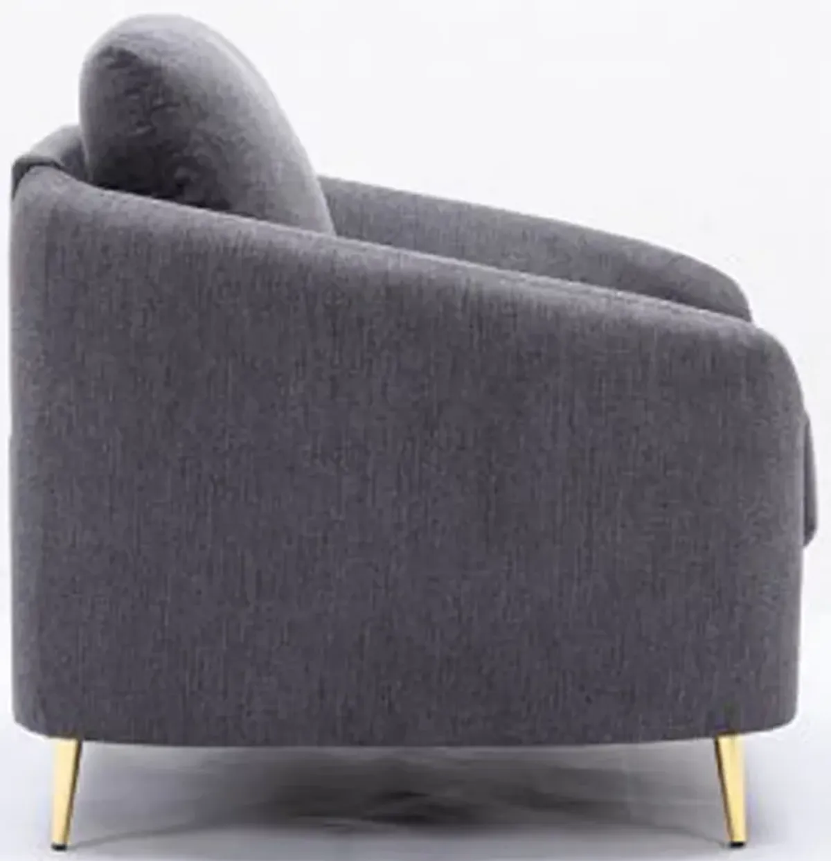 Nial 60 Inch Loveseat, Linen Upholstery, Pine Wood, Smooth Gray, Gold Legs - Benzara