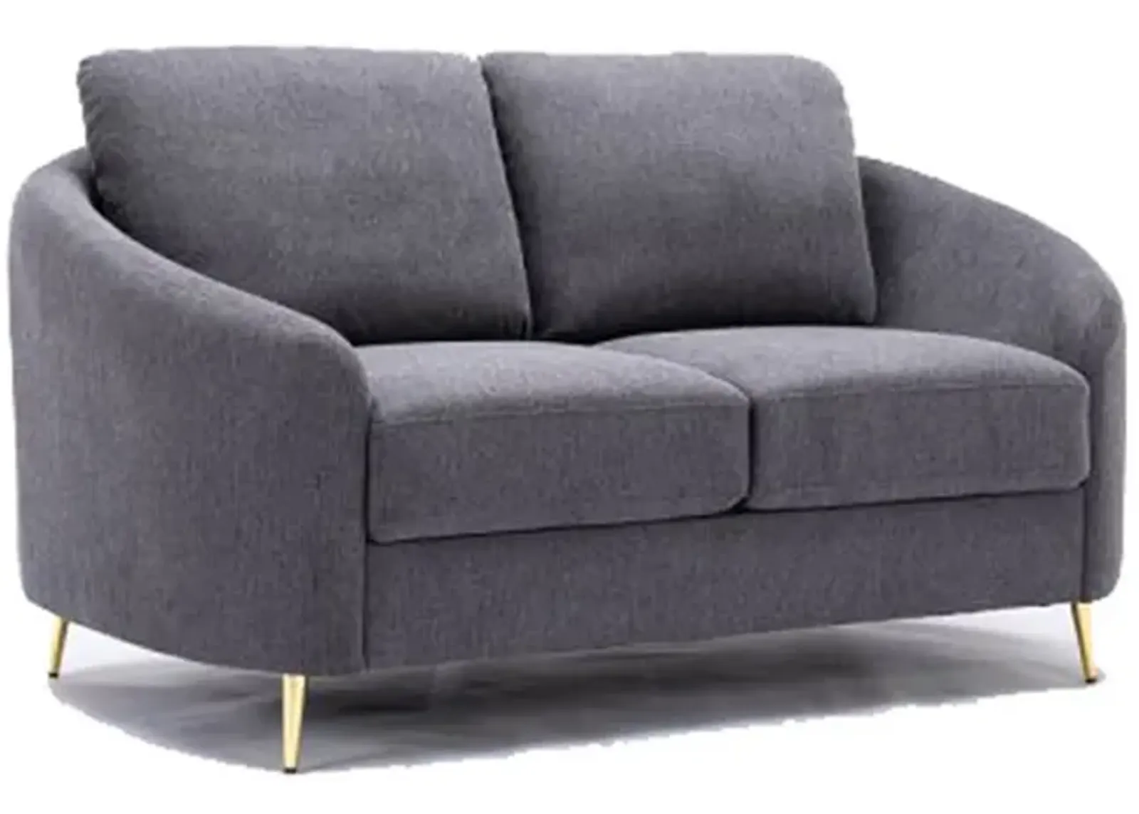 Nial 60 Inch Loveseat, Linen Upholstery, Pine Wood, Smooth Gray, Gold Legs - Benzara