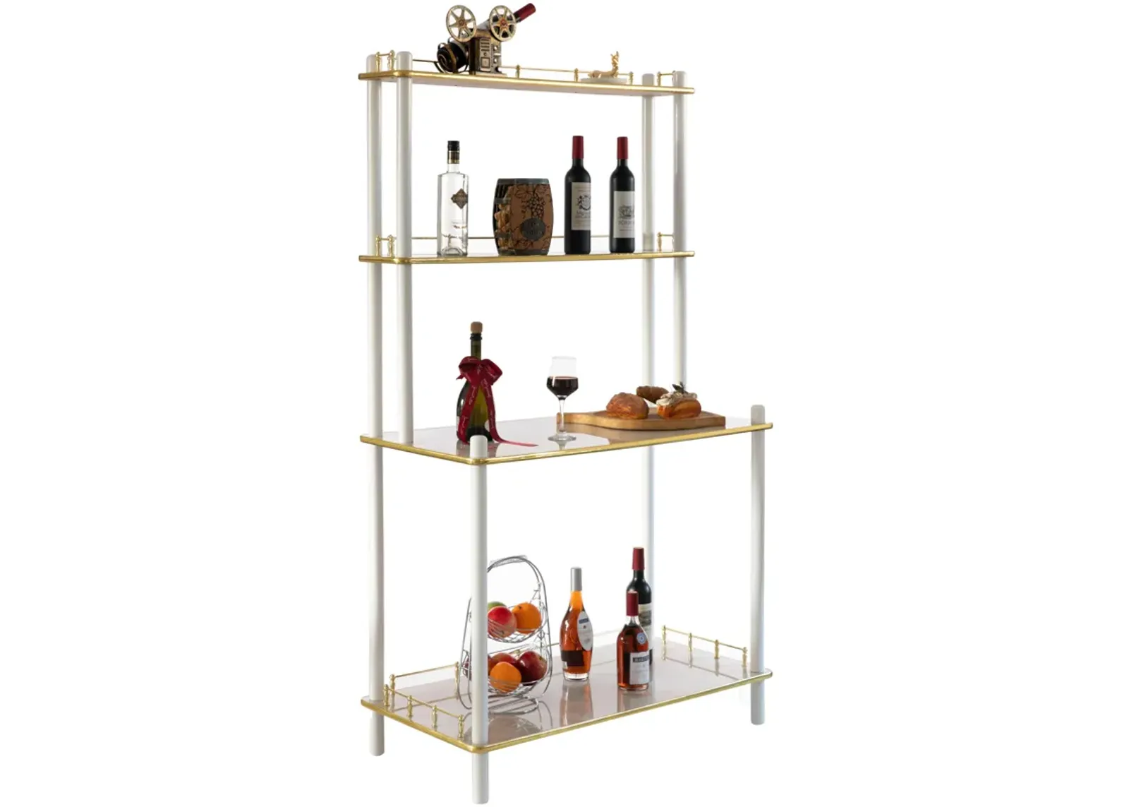 Classy and Elegant 4 Tiered Multifunctional Wooden Open Bar Shelves, Modern Console Table, Coffee Bar Accessories, Coffee Bar Cabinet, Tea Bar and Wine Bar Table, White