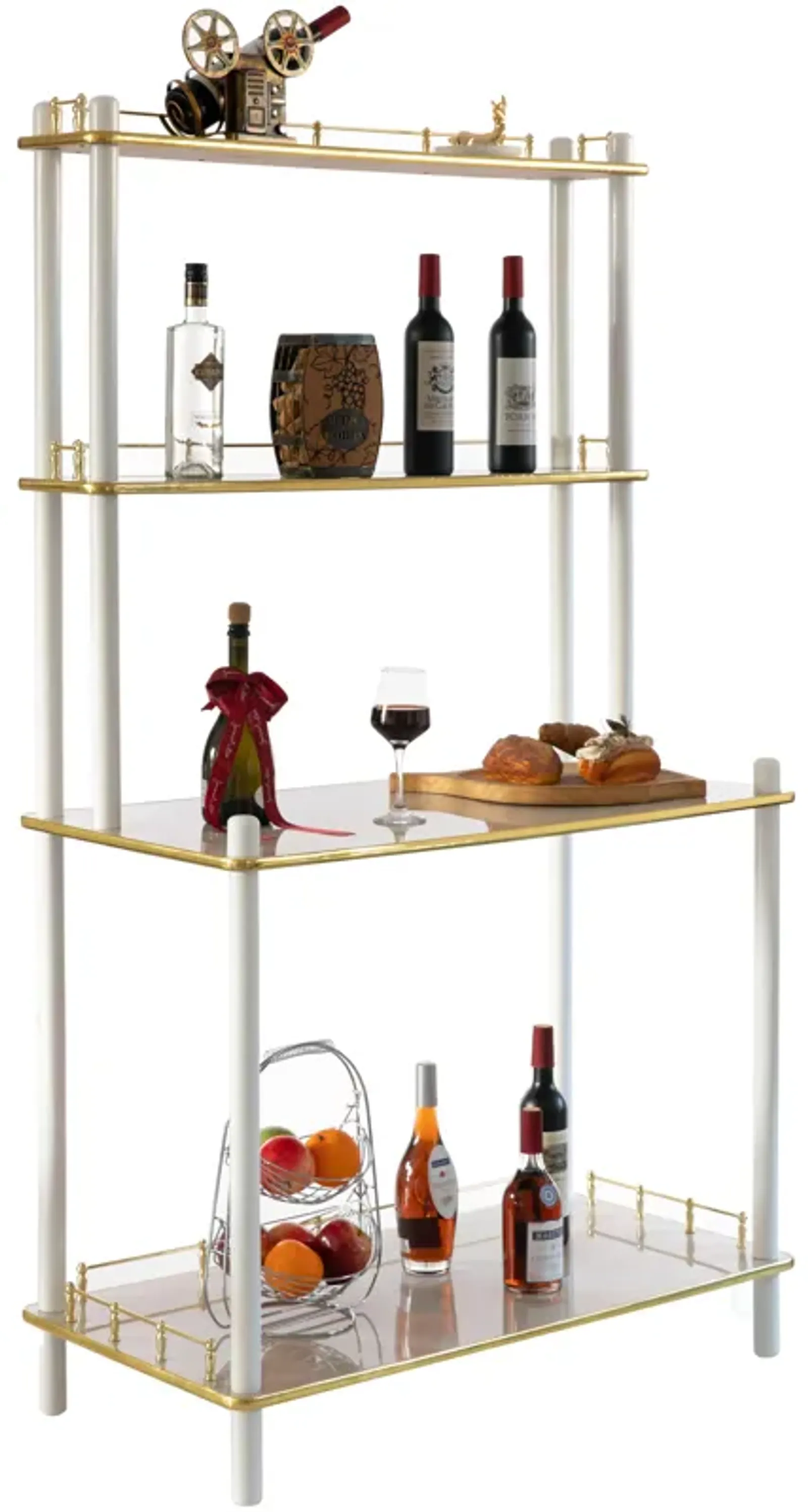 Classy and Elegant 4 Tiered Multifunctional Wooden Open Bar Shelves, Modern Console Table, Coffee Bar Accessories, Coffee Bar Cabinet, Tea Bar and Wine Bar Table, White