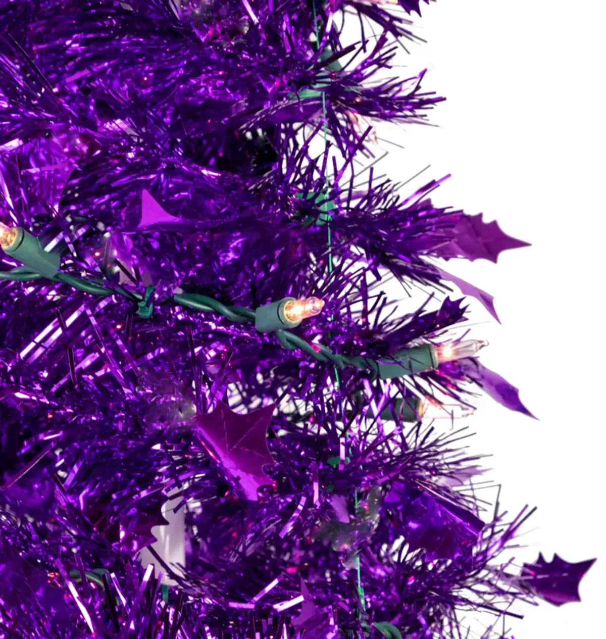 6' Pre-Lit Purple Tinsel Pop-Up Artificial Christmas Tree  Clear Lights