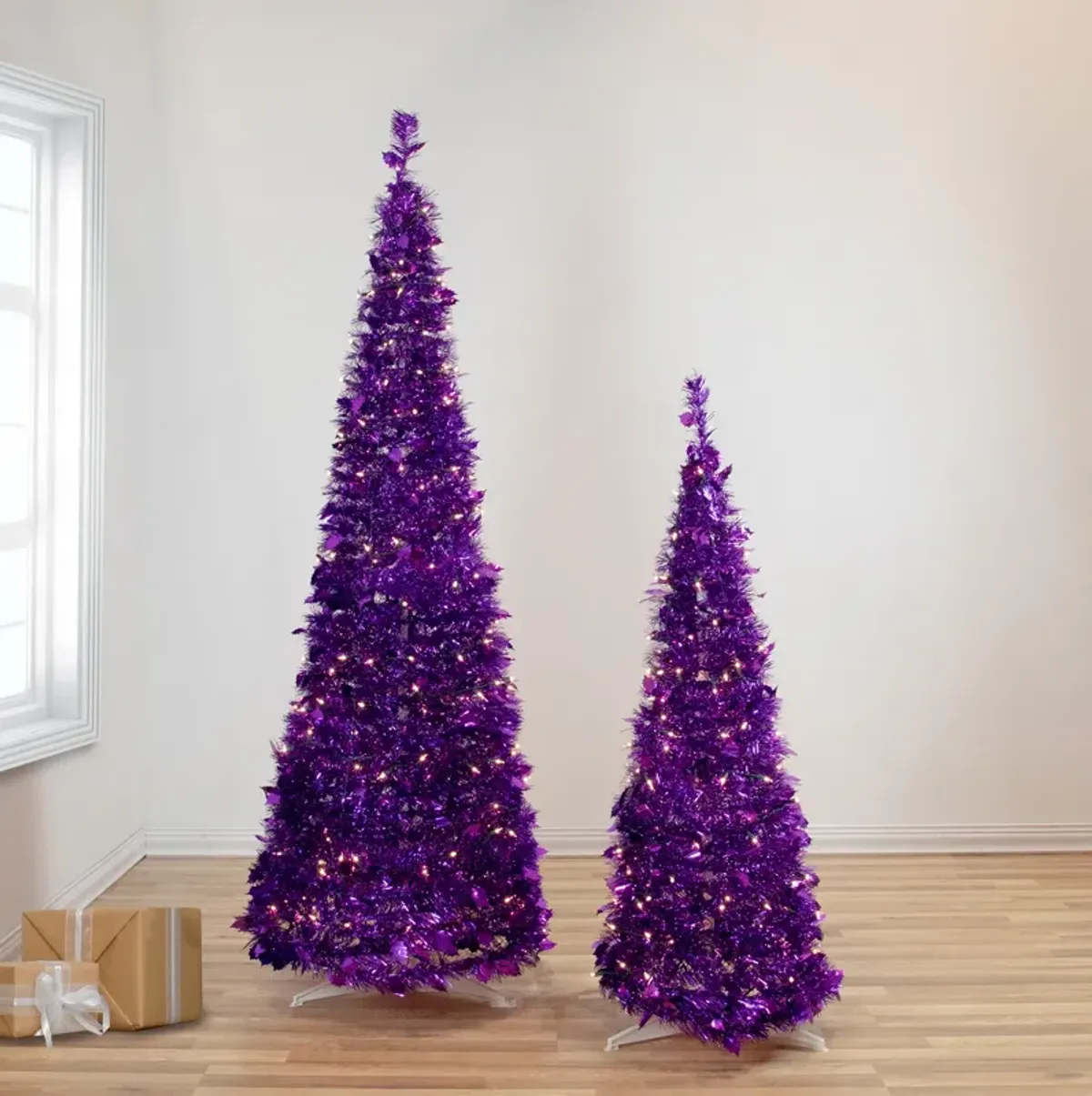 6' Pre-Lit Purple Tinsel Pop-Up Artificial Christmas Tree  Clear Lights