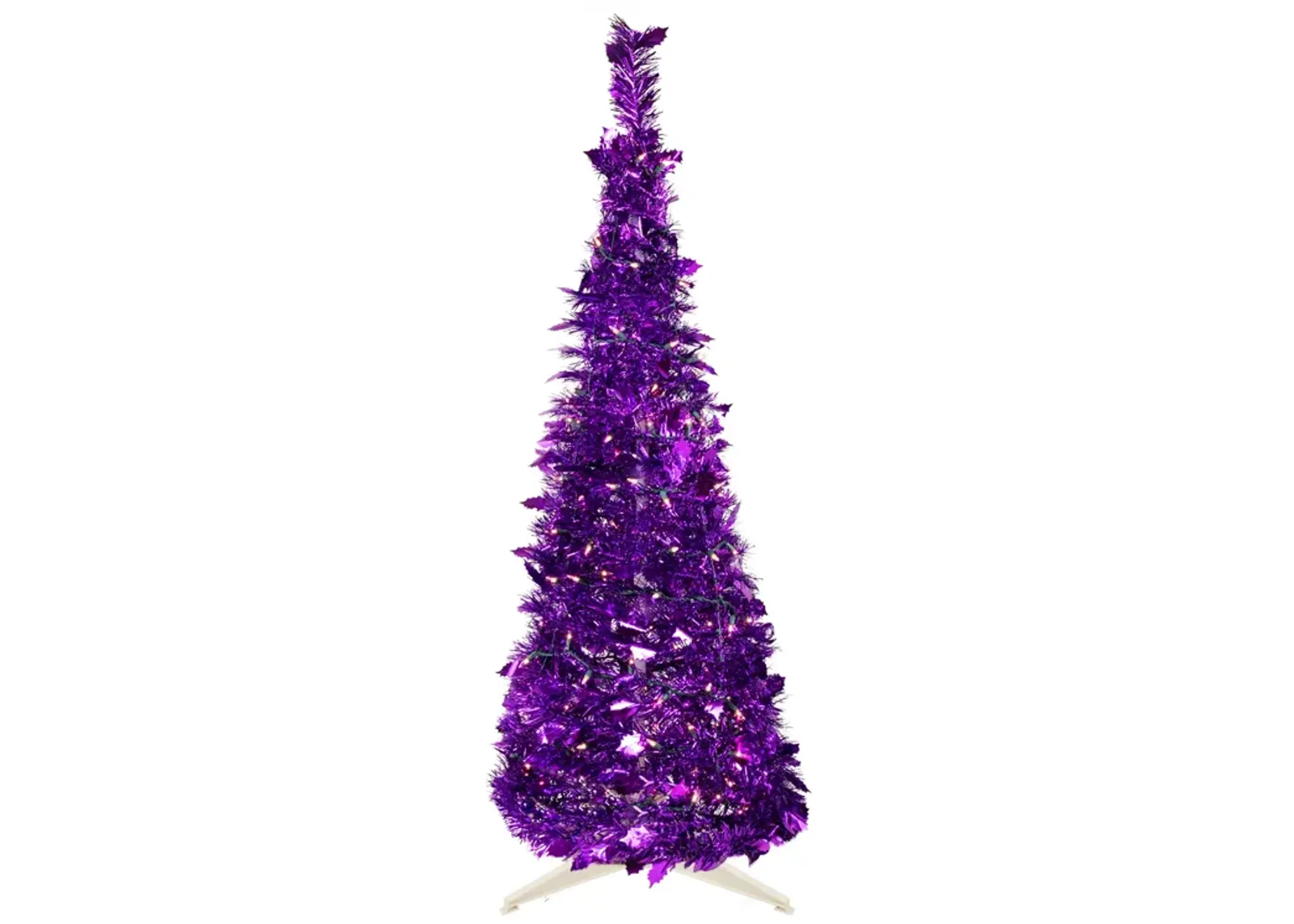 6' Pre-Lit Purple Tinsel Pop-Up Artificial Christmas Tree  Clear Lights