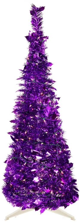 6' Pre-Lit Purple Tinsel Pop-Up Artificial Christmas Tree  Clear Lights