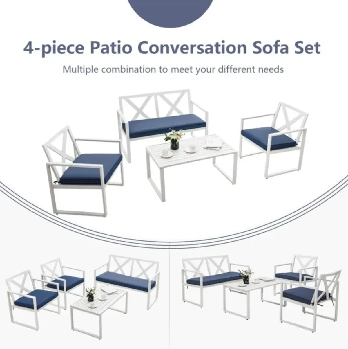 Hivvago 4 Pieces Outdoor Conversation Set with Sturdy Steel Frame