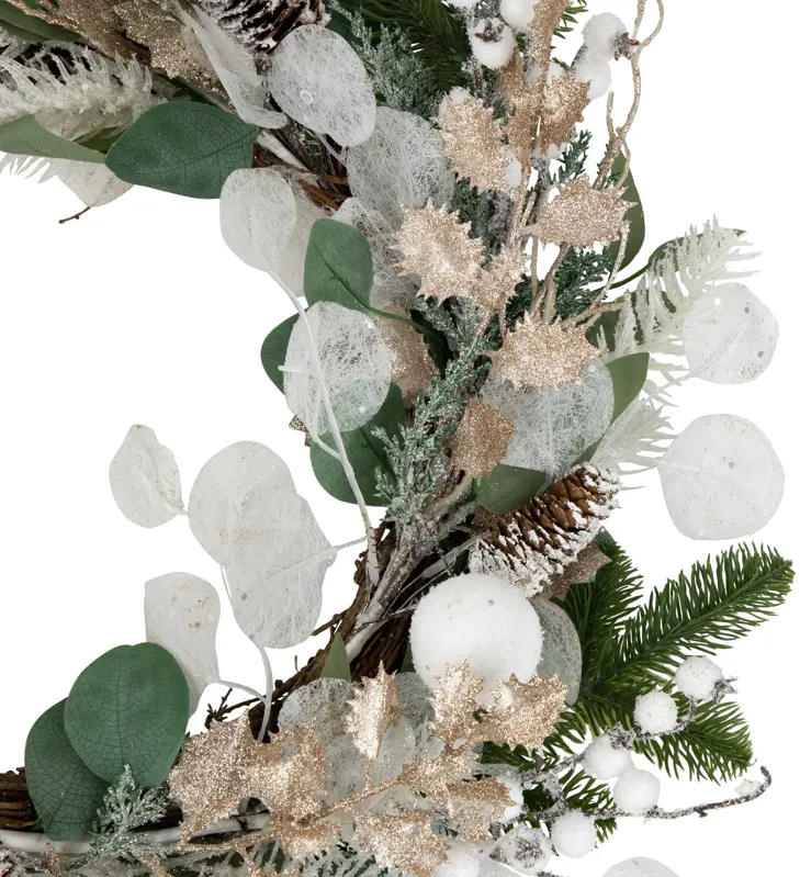 Sage Green and White Artificial Christmas Wreath  24-Inch  Unlit