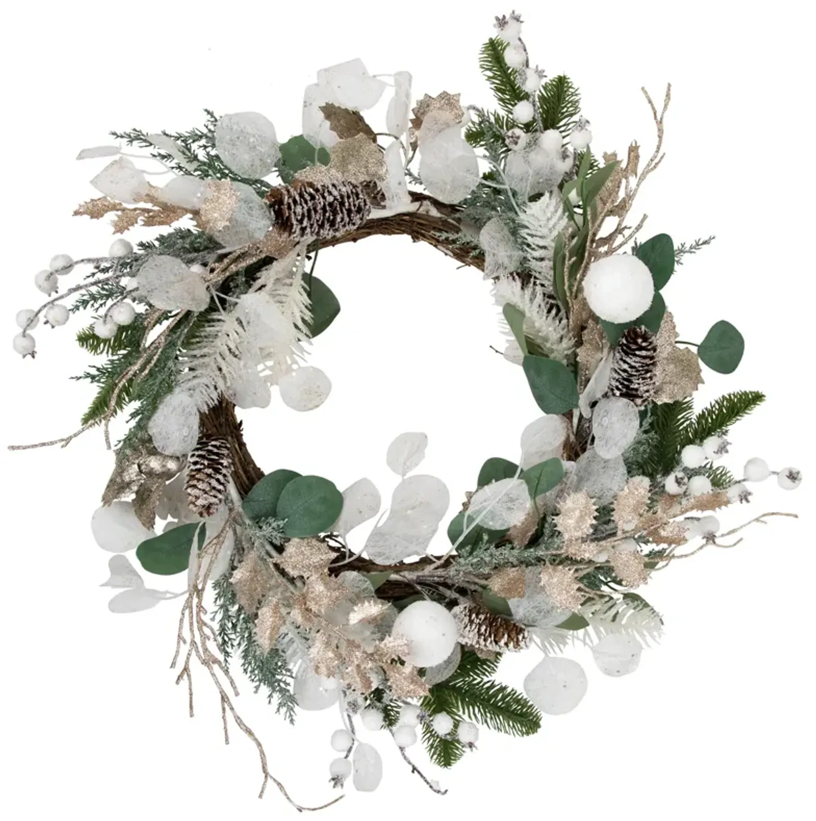 Sage Green and White Artificial Christmas Wreath  24-Inch  Unlit