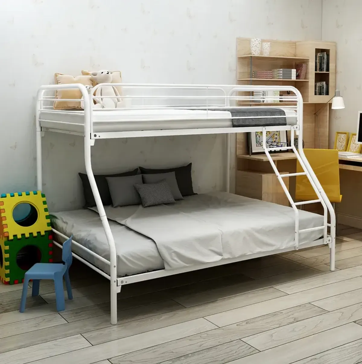 Heavy Duty Twin-Over-Full Metal Bunk Bed, Easy Assembly With Enhanced Upper-Level Guardrail