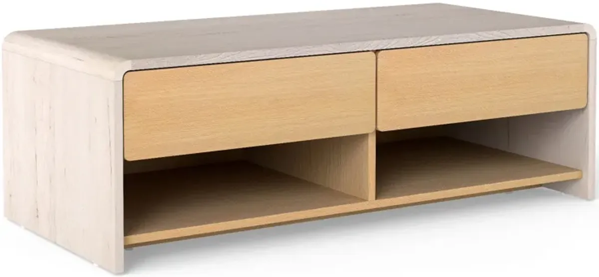 Space-Saving Coffee Table with 2 Drawers and 2 Storage Shelves for Living Room
