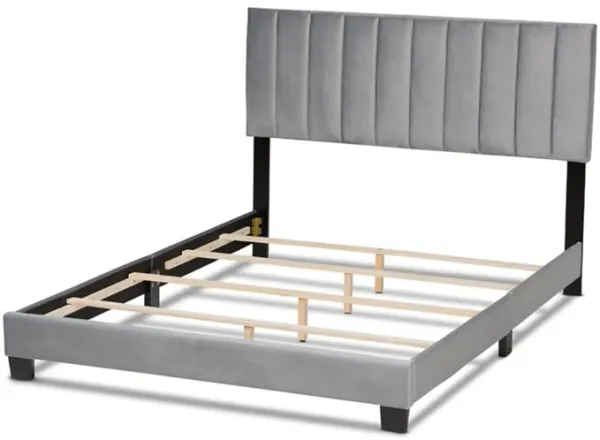 Baxton Studio Clare Glam and Luxe Grey Velvet Fabric Upholstered Full Size Panel Bed with Channel Tufted Headboard