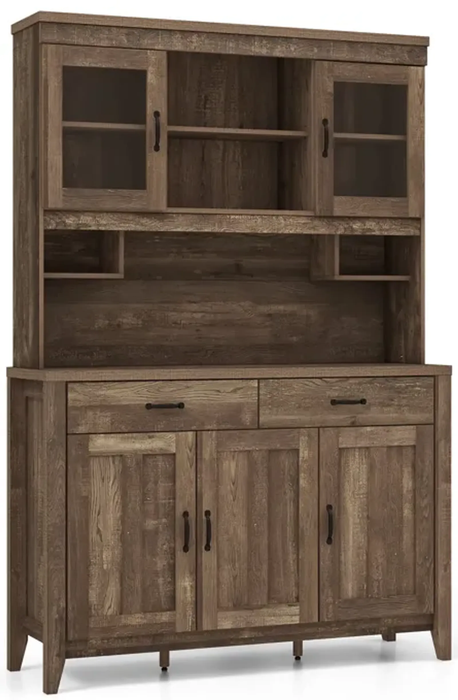 Kitchen Freestanding Hutch Cabinet with Microwave Countertop-Brown