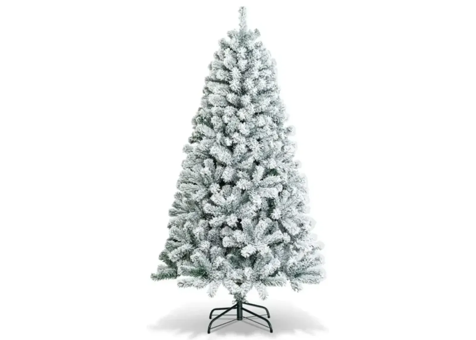 Hivvago 6/7.5/9 Feet Artificial Snow Flocked Hinged Christmas Tree with Metal Stand