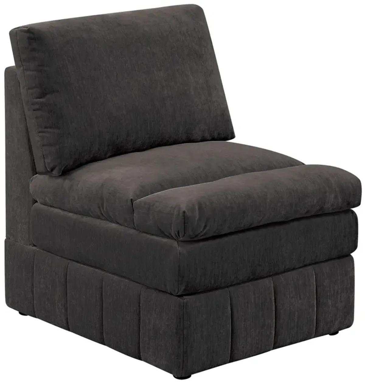 Luna 35 Inch Modular Armless Chair, 3 Layer Plush Cushion Seat, Dark Gray-Benzara