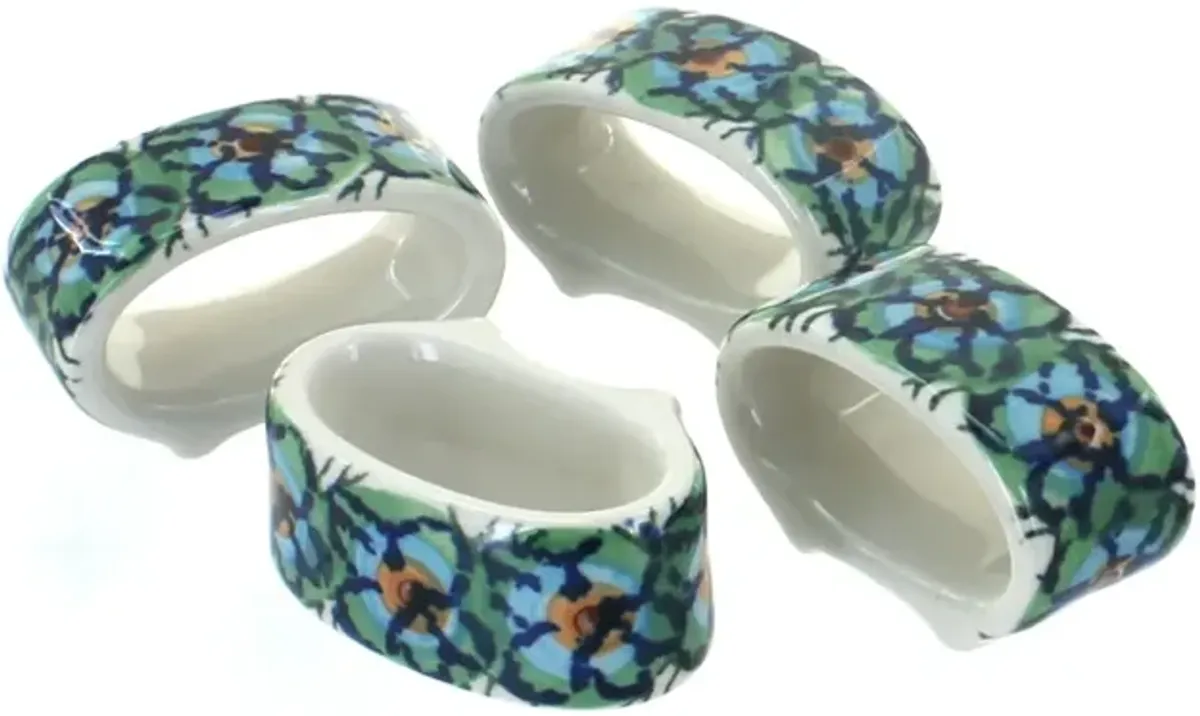 Blue Rose Polish Pottery Maia Napkin Ring Set
