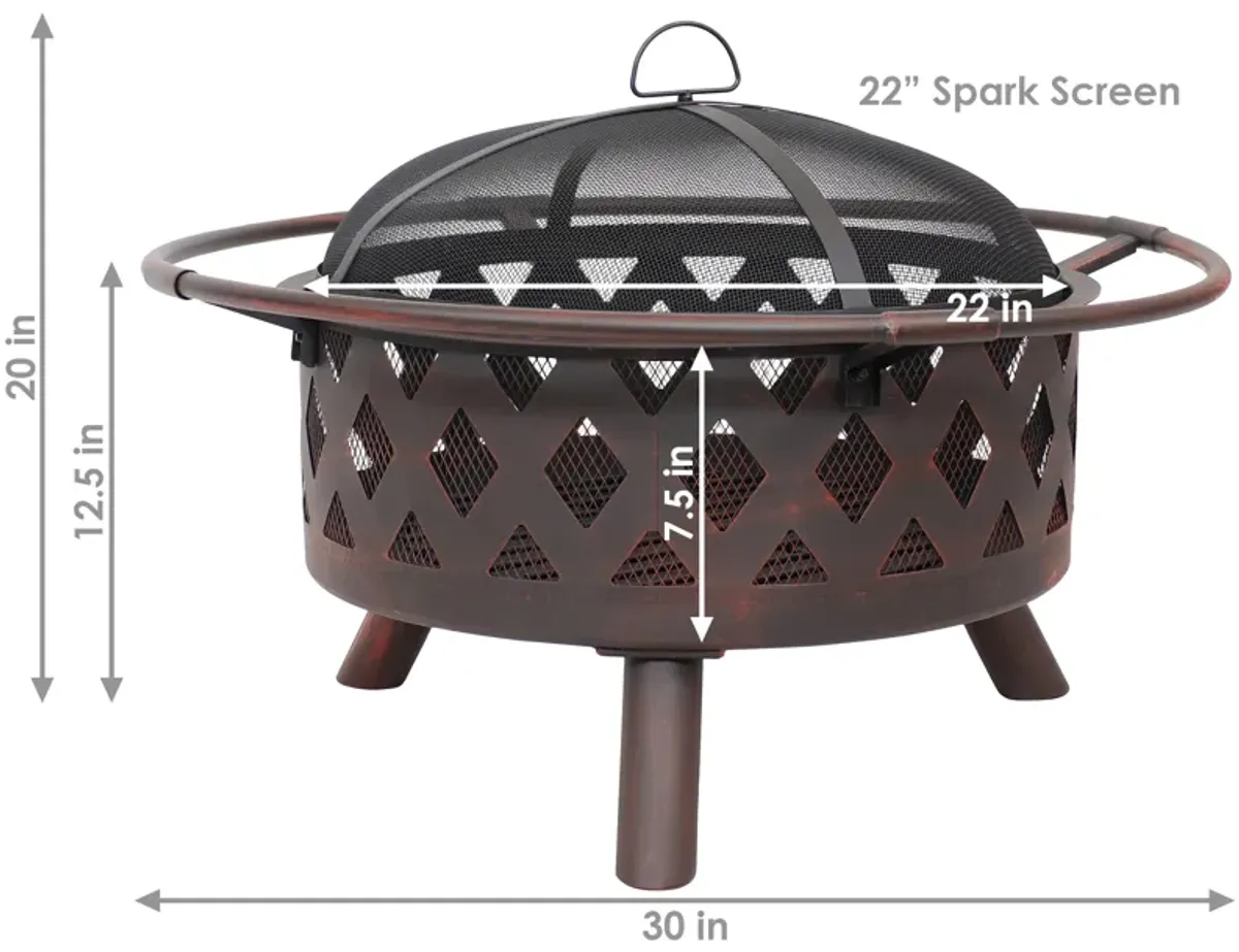 Sunnydaze 36 in Crossweave Steel Fire Pit with Screen, Poker, and Grate