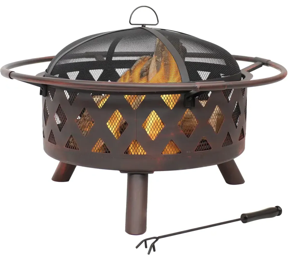 Sunnydaze 36 in Crossweave Steel Fire Pit with Screen, Poker, and Grate