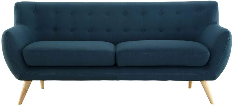 Remark Mid-Century Modern Loveseat - Elegant & Comfortable Sofa with Organic Design, Natural Wood Legs, Polyester Upholstery & Finely Stitched Buttons