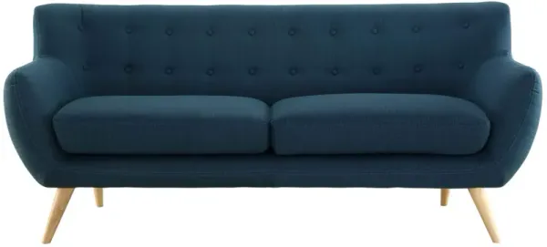 Remark Mid-Century Modern Loveseat - Elegant & Comfortable Sofa with Organic Design, Natural Wood Legs, Polyester Upholstery & Finely Stitched Buttons
