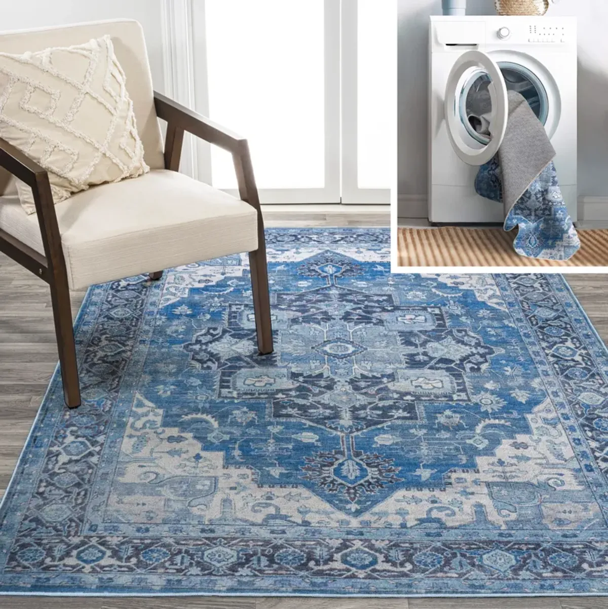 Maris Ornate Medallion Machine-Washable Area Rug