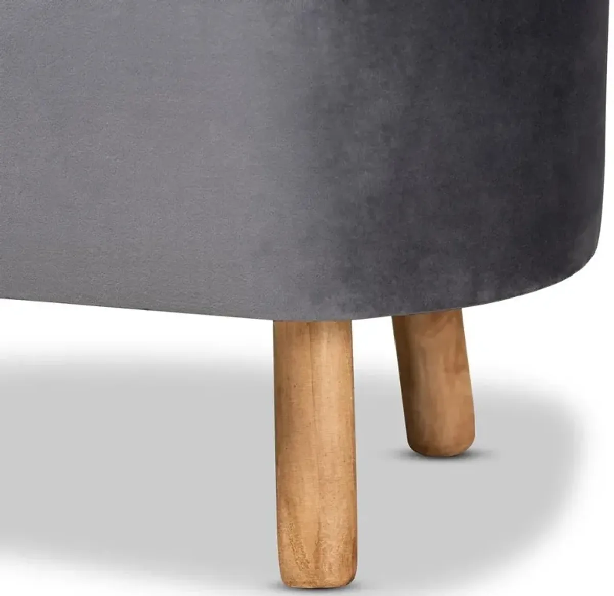 Simone Mid-Century Modern Grey Velvet Fabric Upholstered Wood Ottoman