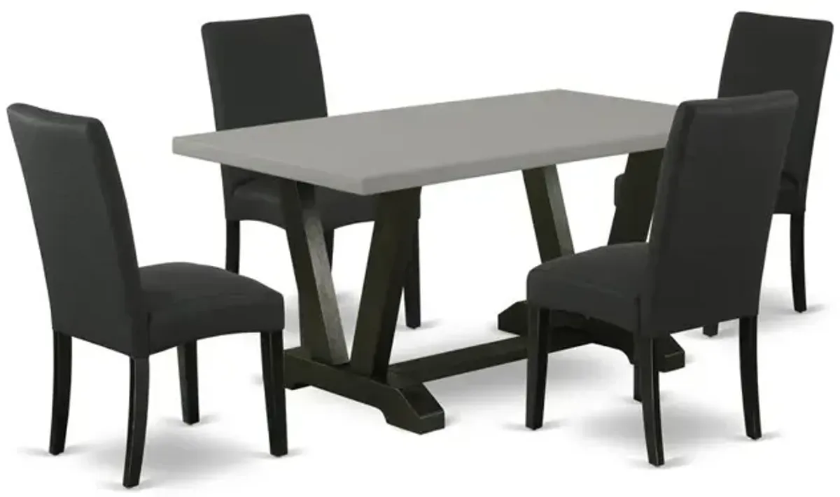 East West Furniture 5-Pc Kitchen Dining Set- 4 Parson Dining Chairs with Black Linen Fabric Seat and Stylish Chair Back - Rectangular Table Top & Wooden Legs - Cement and Black Finish