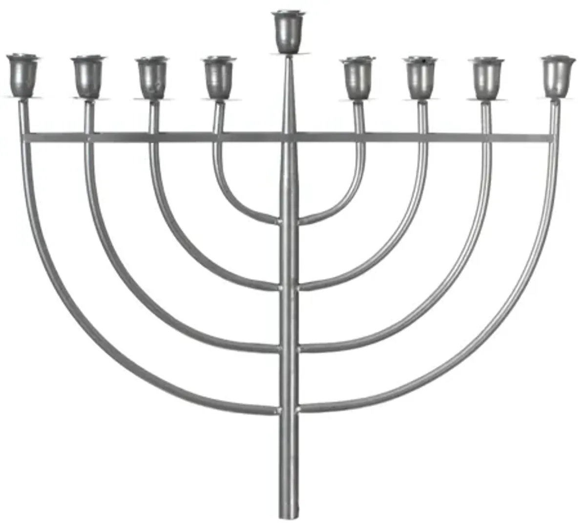 Modern Solid Metal Judaica Hanukkah Menorah 9 Branched Candelabra, Aluminum Finish Medium