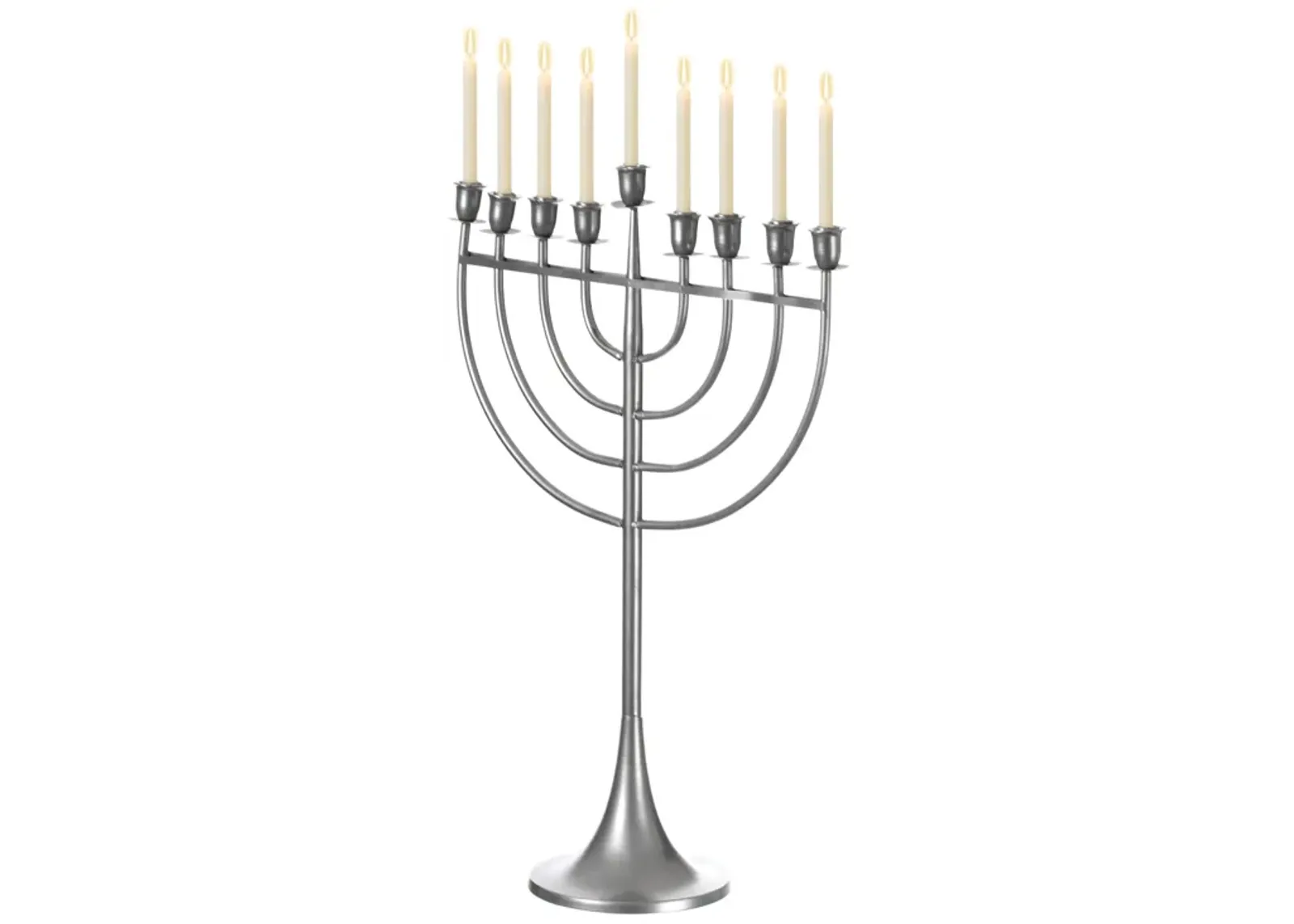 Modern Solid Metal Judaica Hanukkah Menorah 9 Branched Candelabra, Aluminum Finish Medium