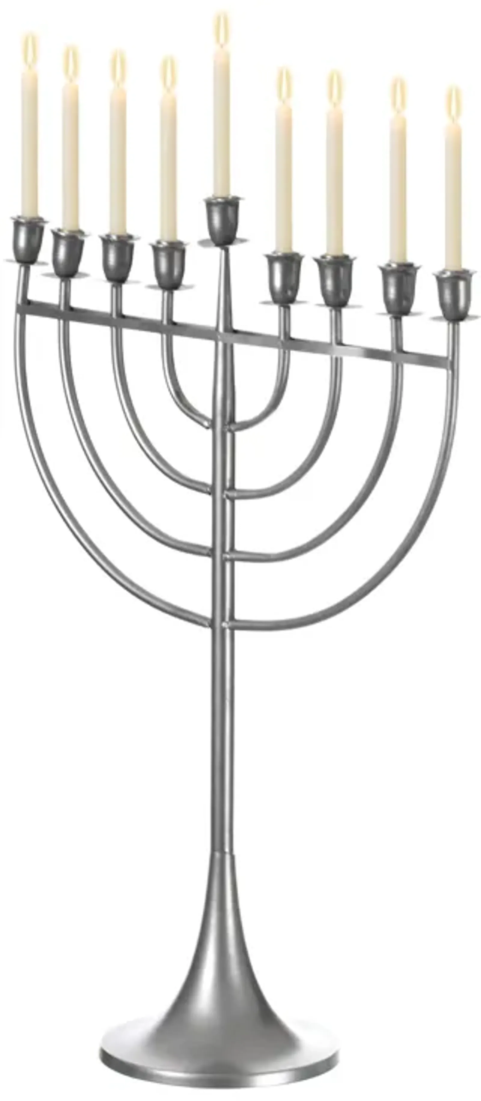 Modern Solid Metal Judaica Hanukkah Menorah 9 Branched Candelabra, Aluminum Finish Medium