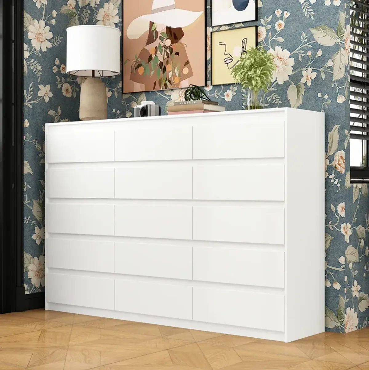 70.9"  Storage Dresser with 15 Handleless Drawers, White Chest of Drawers, Modern Wooden Double Dresser for Bedroom Living Room