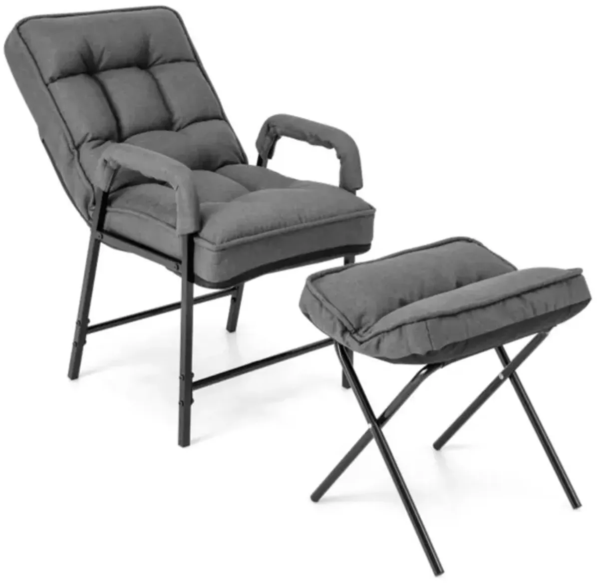 Hivvago Linen Fabric Modern Accent Chair with Ottoman and Adjustable Backrest-Gray