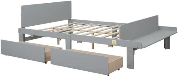 Full Bed with Footboard Bench,2 drawers,Grey