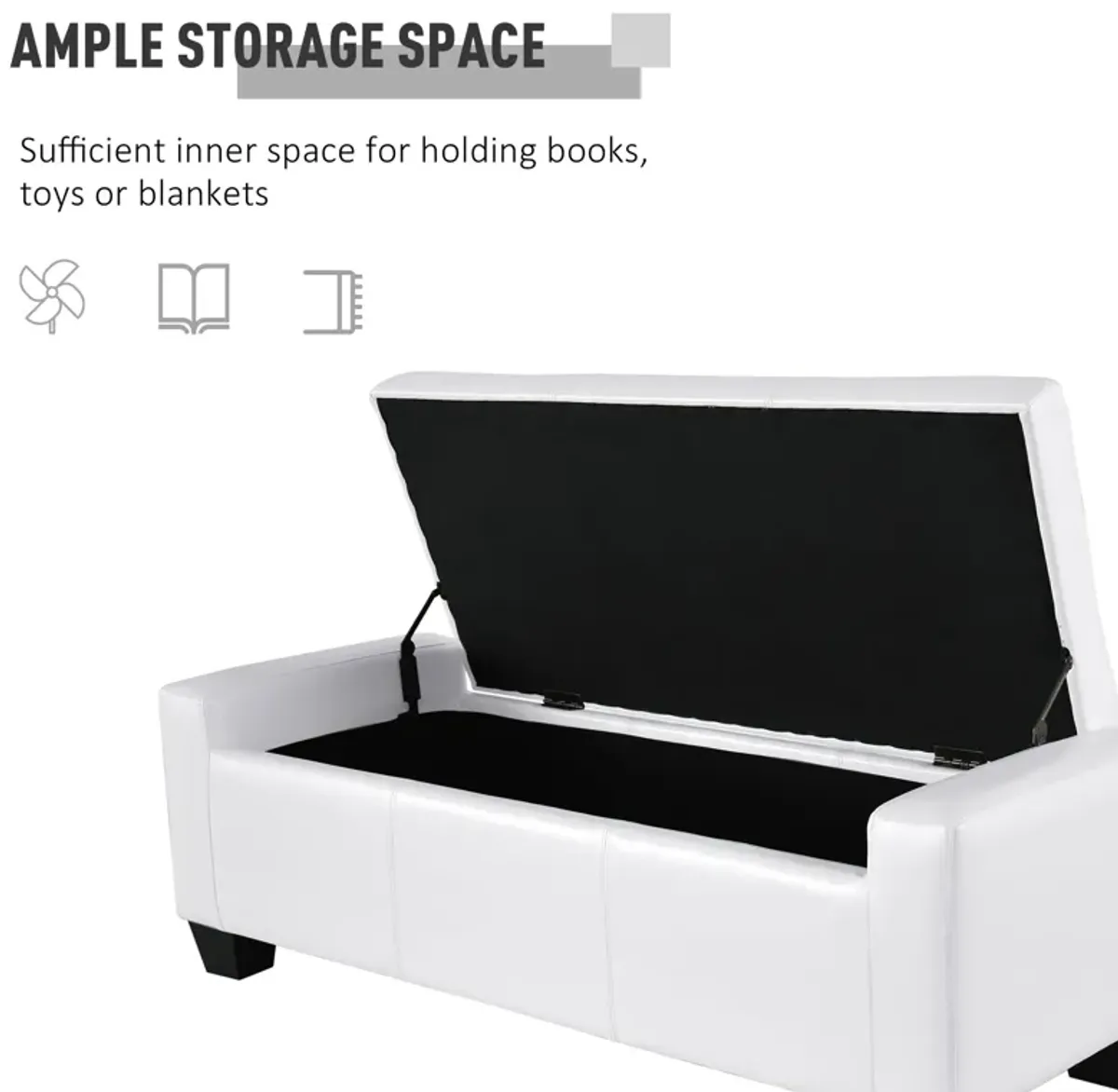 Sleek Multifunctional Bench: 50.5" White Faux Leather Ottoman with Storage