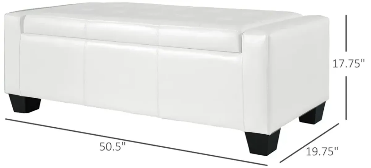 Sleek Multifunctional Bench: 50.5" White Faux Leather Ottoman with Storage