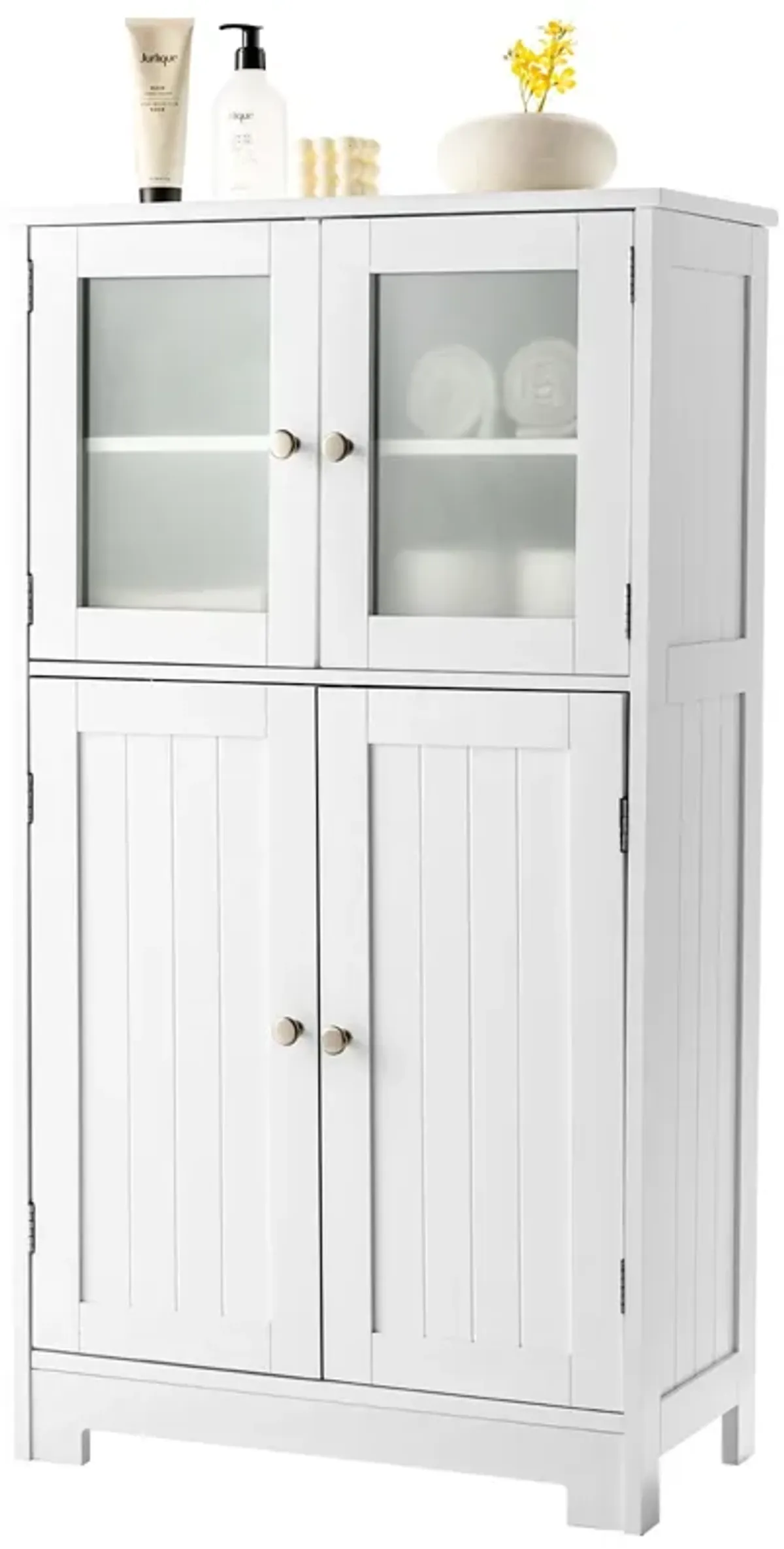 Bathroom Floor Storage Locker Kitchen Cabinet with Doors and Adjustable Shelf