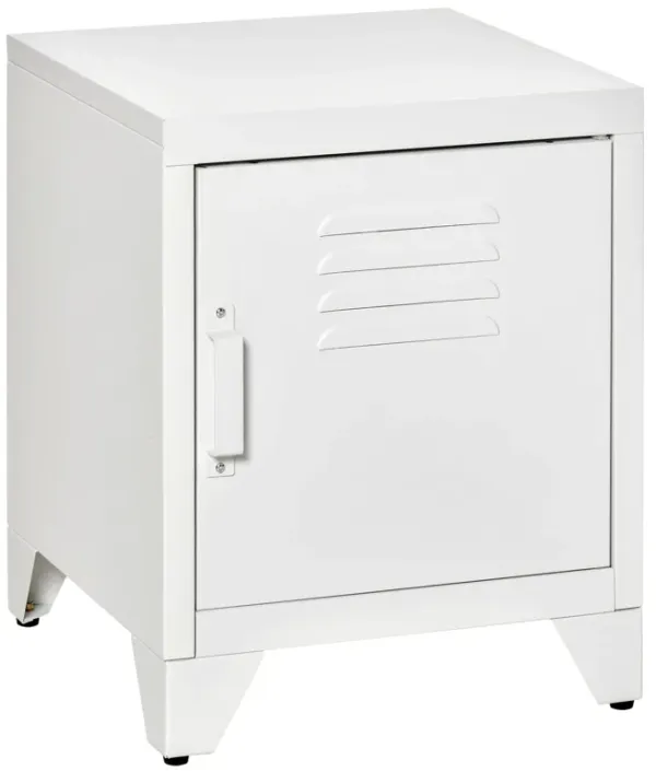 White Side Storage: Industrial Table with Locker Door & Shelf