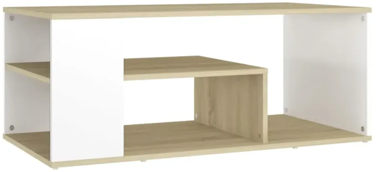 vidaXL Coffee Table White and Sonoma Oak 39.4"x19.7"x15.7" Chipboard