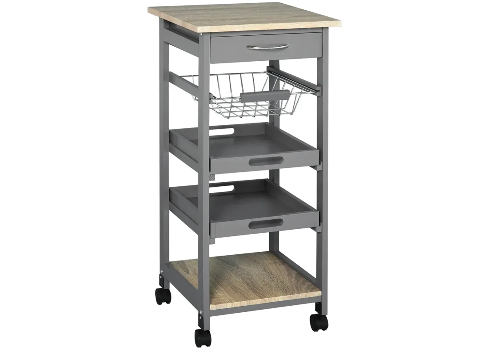 Gray Kitchen Helper: Rolling Cart with Tray and Basket