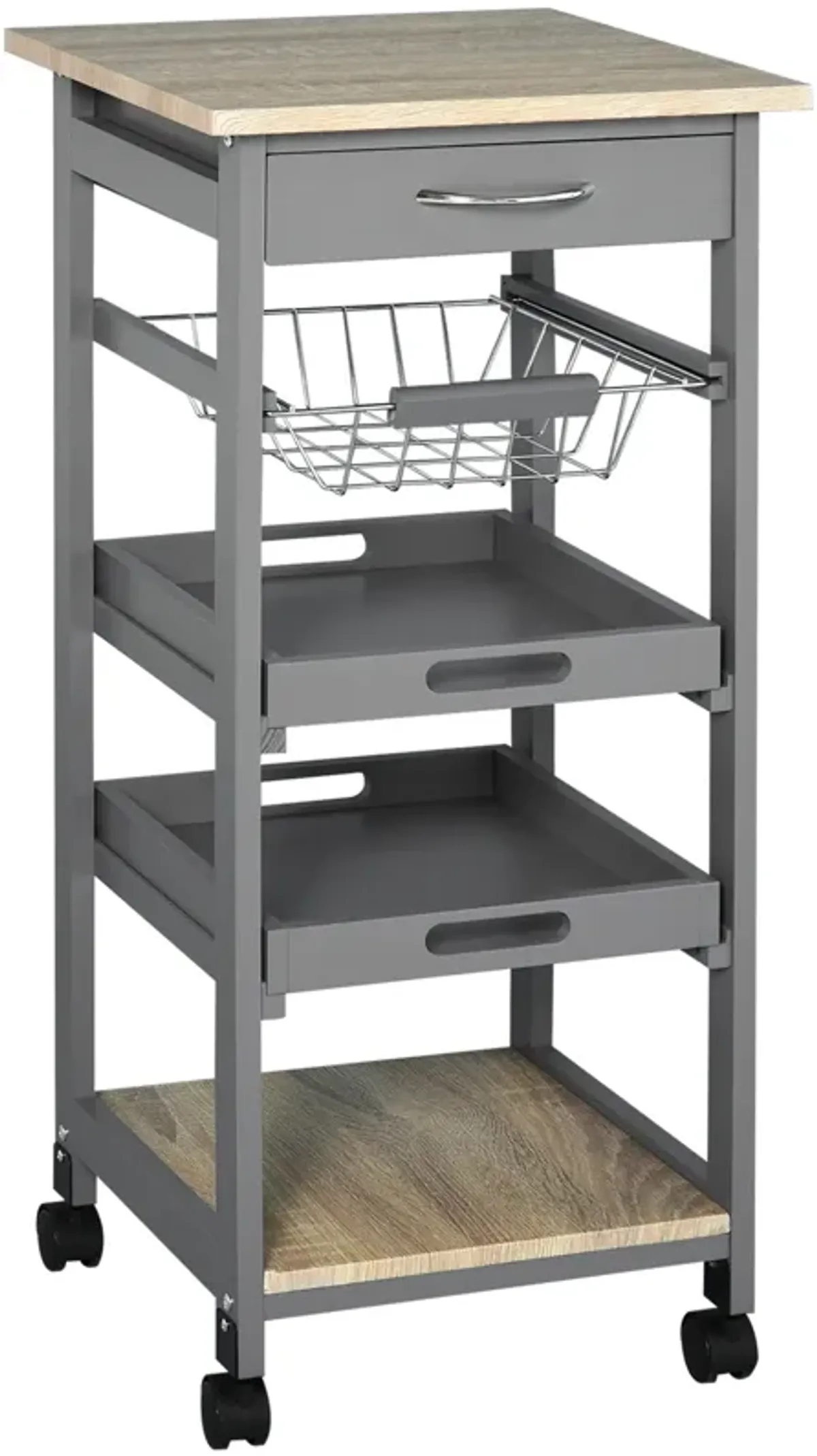 Gray Kitchen Helper: Rolling Cart with Tray and Basket