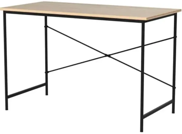Modern Home Office Computer Desk Table with Black Metal Frame Wood Top in Oak